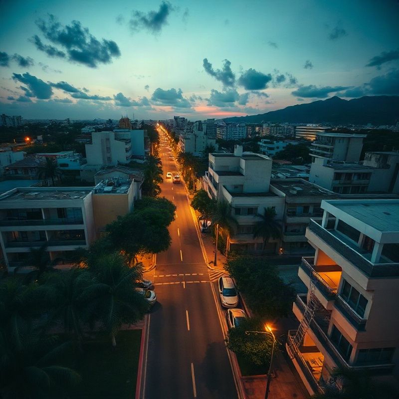 Vista aérea de bairro urbano de Florianópolis ao entardecer